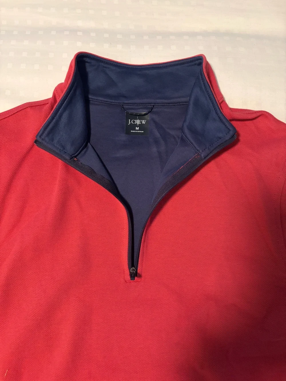 J. Crew Red Quarter-Zip Pullover with Navy Inner Collar